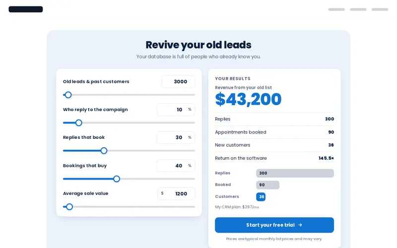Database reactivation calculator with sliders for lapsed contacts and return value